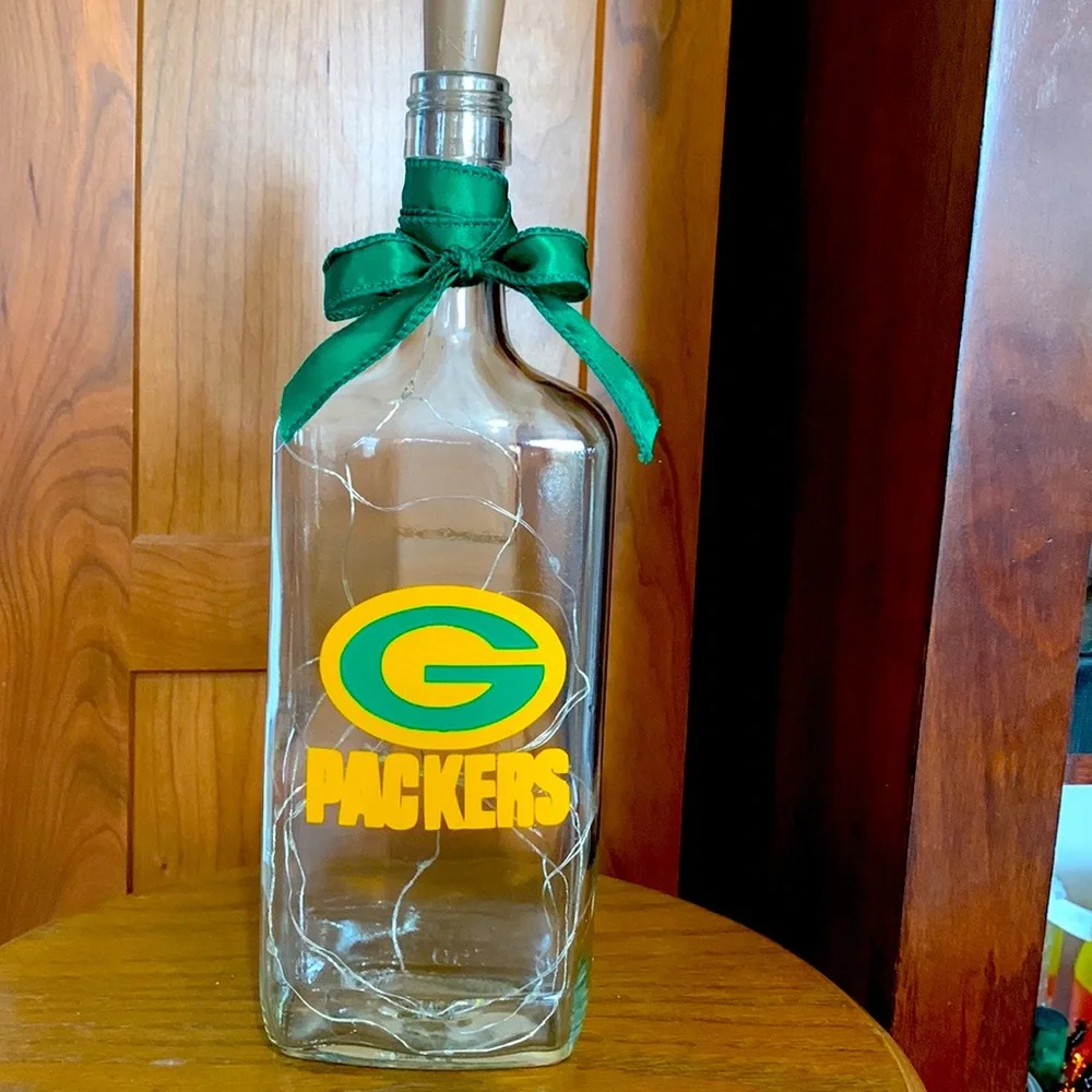Hand Crafted, up-cycled Green Bay Packers Spirit Bottle Lantern